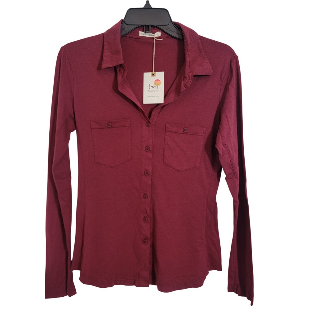 Marine‎ Layer Combed Cotton Button Down Tibetan Red Small NEW Long Sleeve Collar